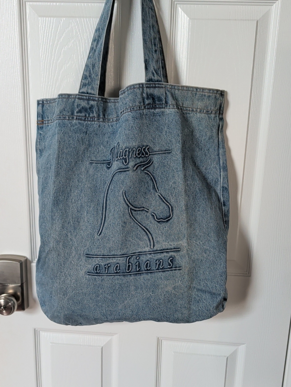 Denim Tote Bag with Embroidered Horse - Blue